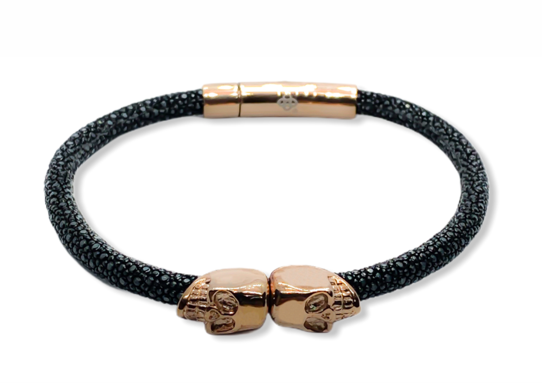 Rose Gold Twin Skull Black Stingray Bracelet