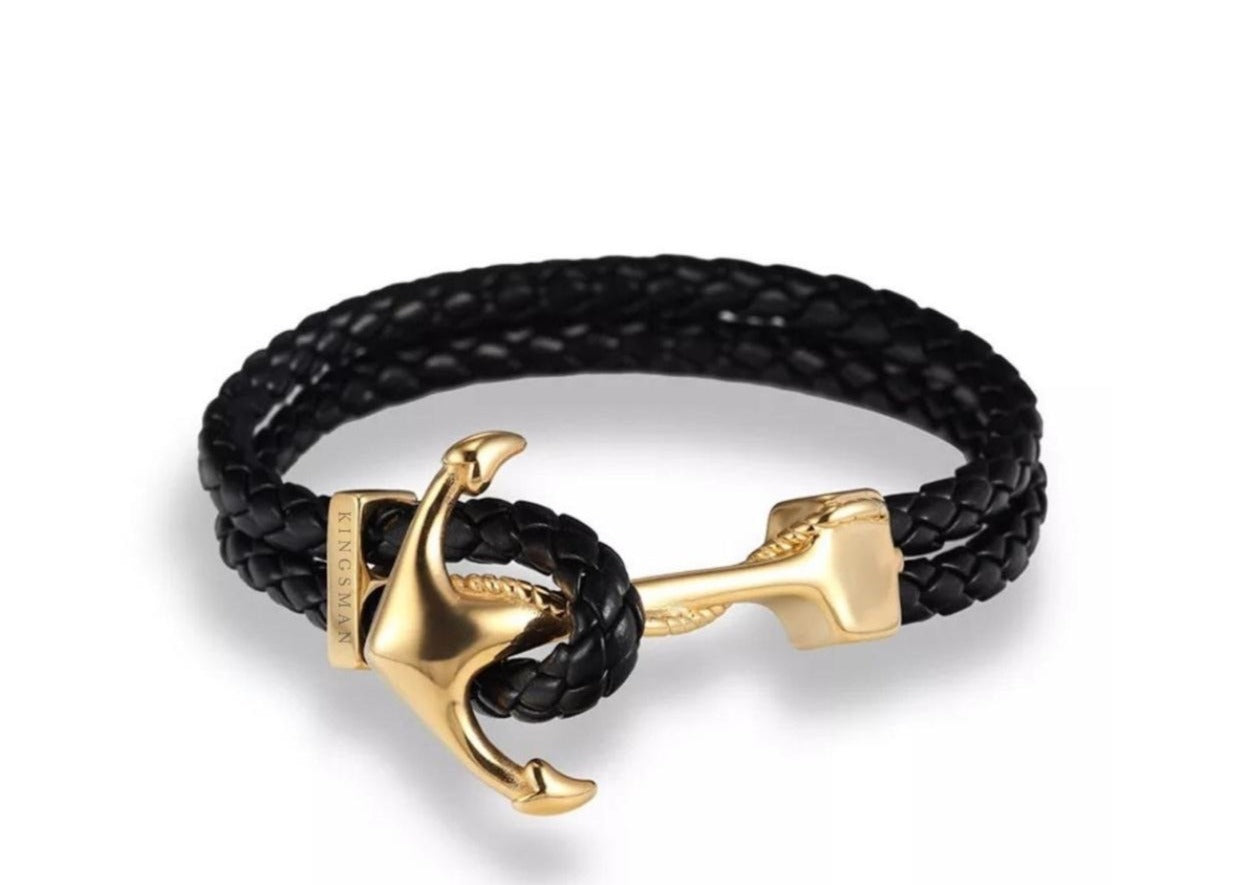 Leather Gold Anchor Bracelet