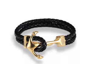 Leather Gold Anchor Bracelet