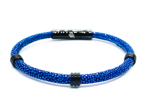 Blue and Rhodium Single Layer Stingray Bracelet