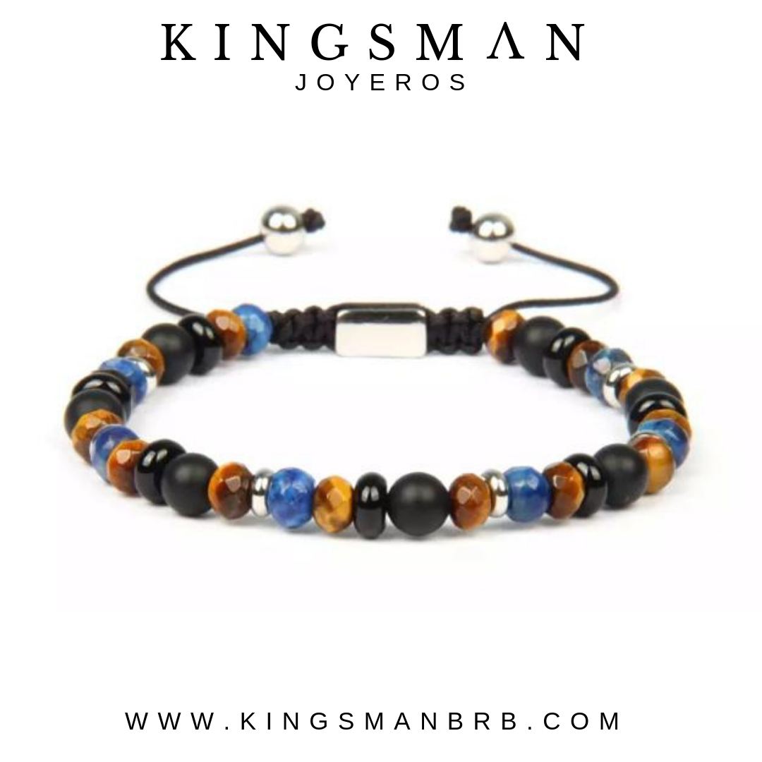 Lapis Lazuli and Tiger Eye Flatbead Silver Bracelet
