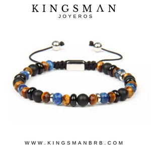 Lapis Lazuli and Tiger Eye Flatbead Silver Bracelet