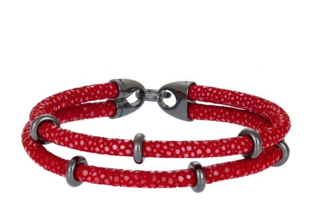 Rhodium Multi-Stoppers Red Stingray Bracelet