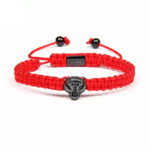 Black Jaguar and Red Macrame Bracelet