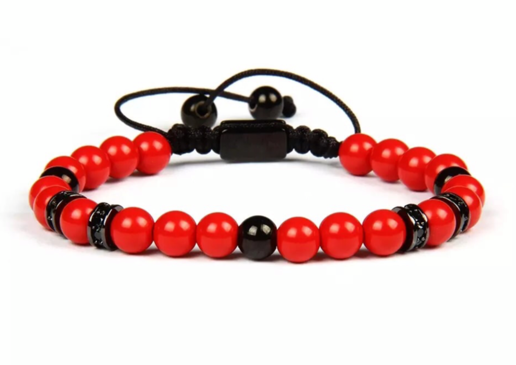 Red Jade and Rhodium Bracelet