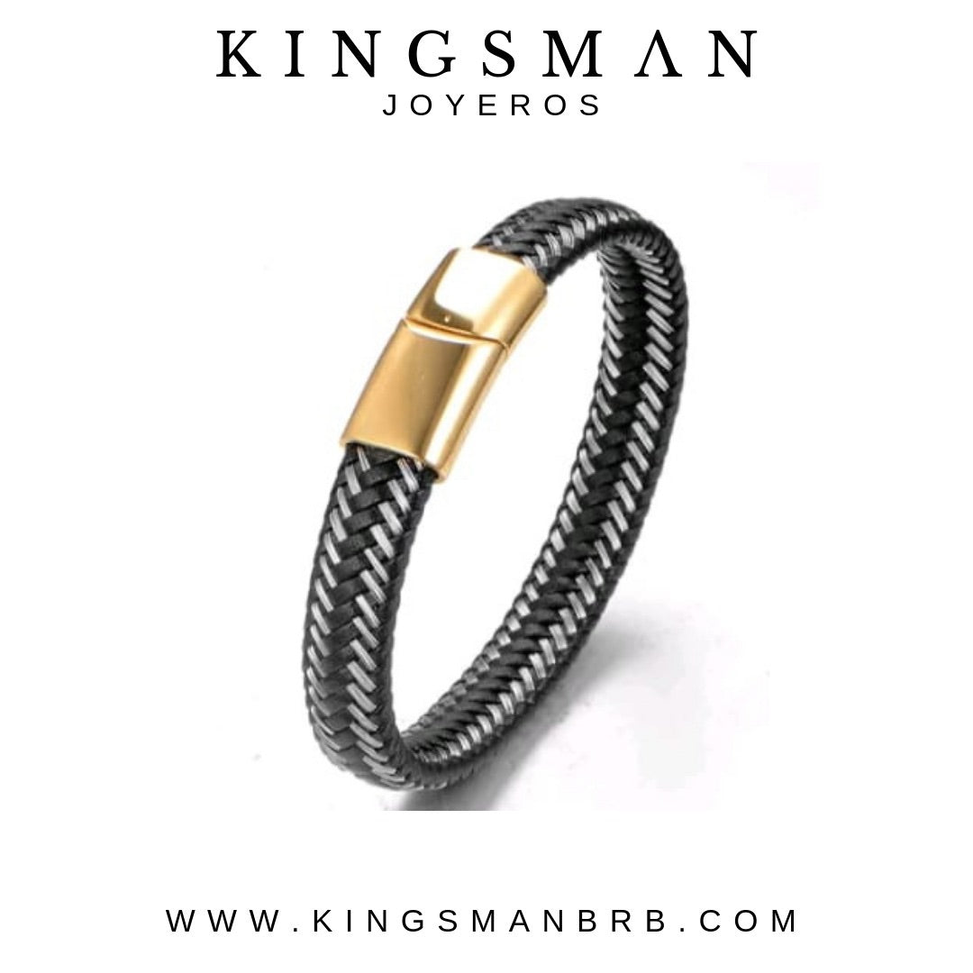 Black leather and Steel Bracelet