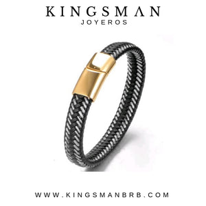 Black leather and Steel Bracelet