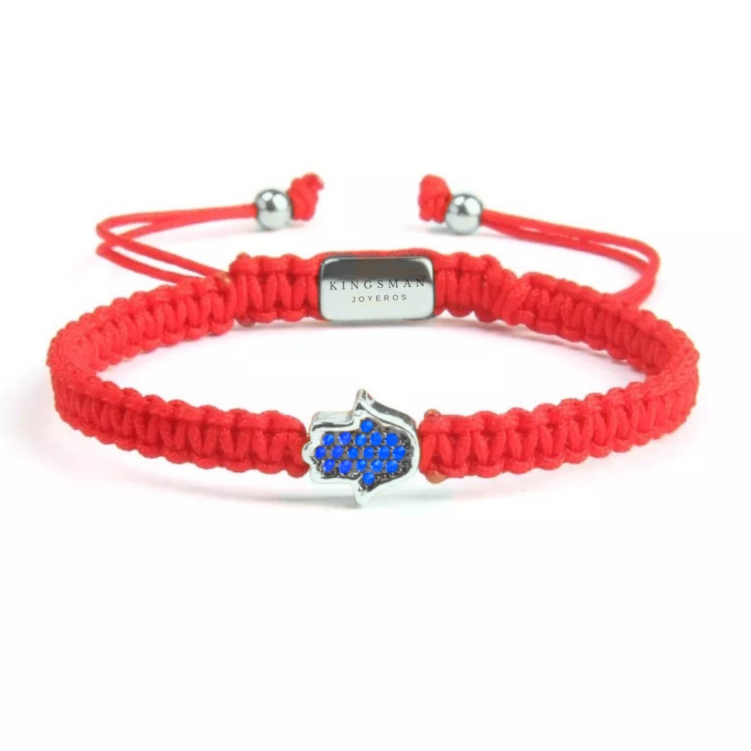 Blue CZ Silver Jamsa Red Macrame Bracelet