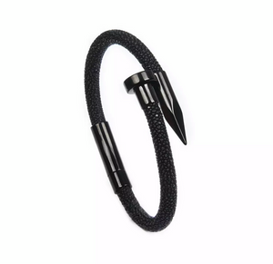 Rhodium Nail Black Stingray Bracelet