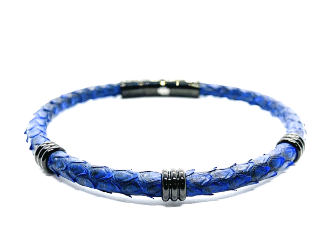 Blue and Rhodium Single Layer Phyton Bracelet
