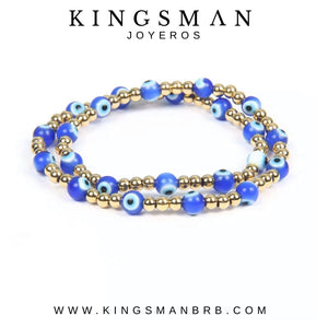 Blue Devil Eye Gold Tour Beads Bracelet