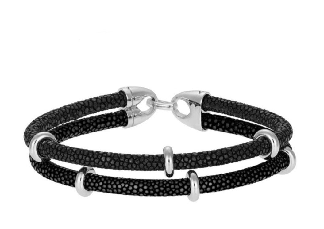 Silver Multi-Stoppers Black Stingray Bracelet
