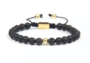 18K Gold Insignia Star and Lava Stone Bracelet