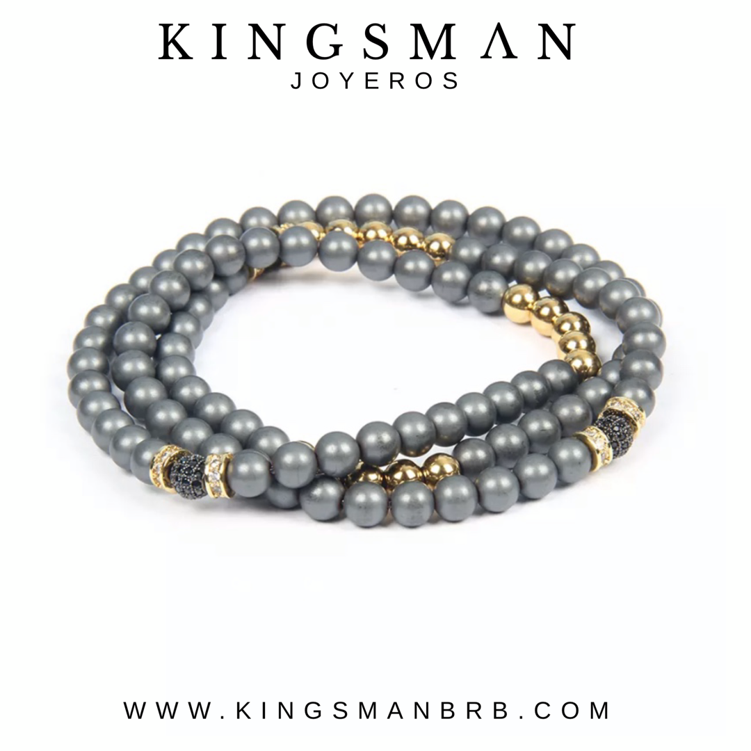 Hematite CZ Gold Tour Beads Bracelet