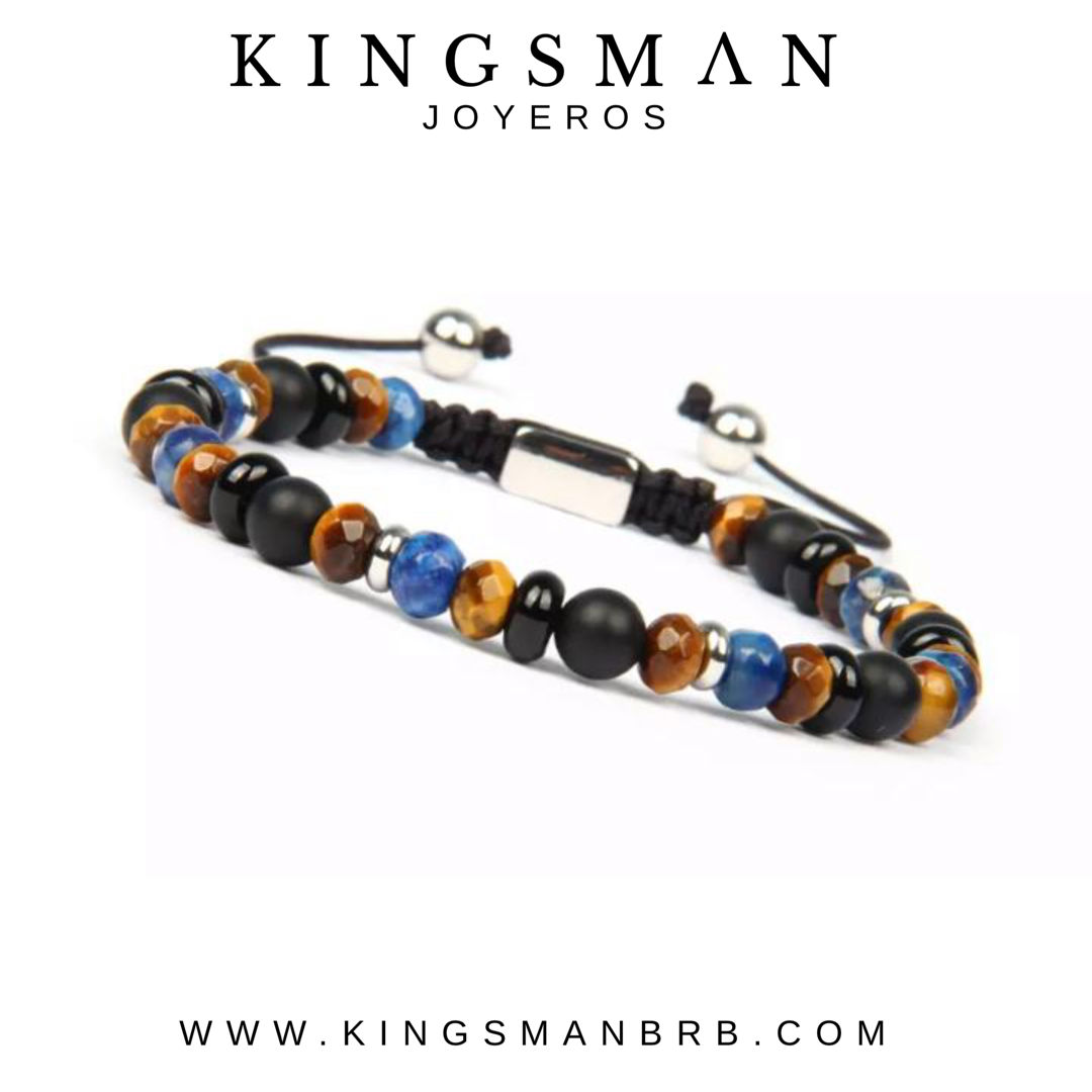 Lapis Lazuli and Tiger Eye Flatbead Silver Bracelet