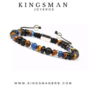 Lapis Lazuli and Tiger Eye Flatbead Silver Bracelet