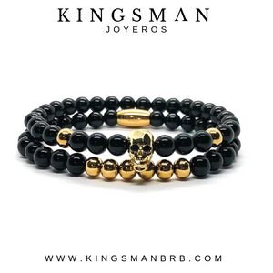 Faceted Gold Skull and Agata Stack
