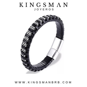Black leather and Silver Chain Bracelet