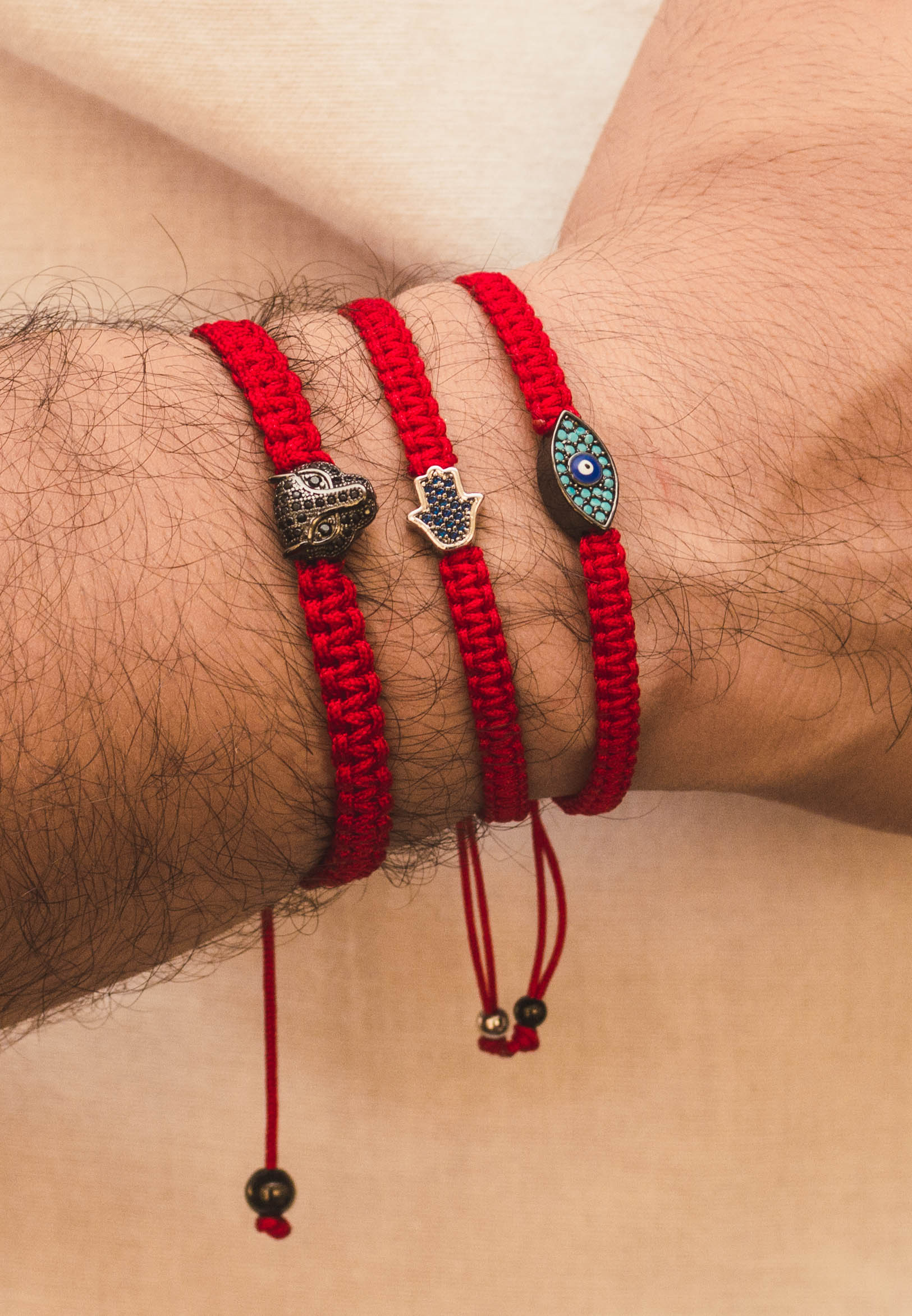 Blue CZ Silver Jamsa Red Macrame Bracelet