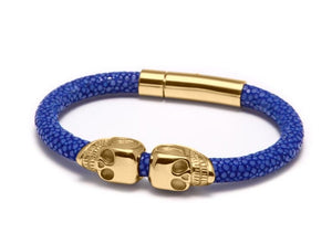 18K Gold Twin Skull Blue Stingray Bracelet
