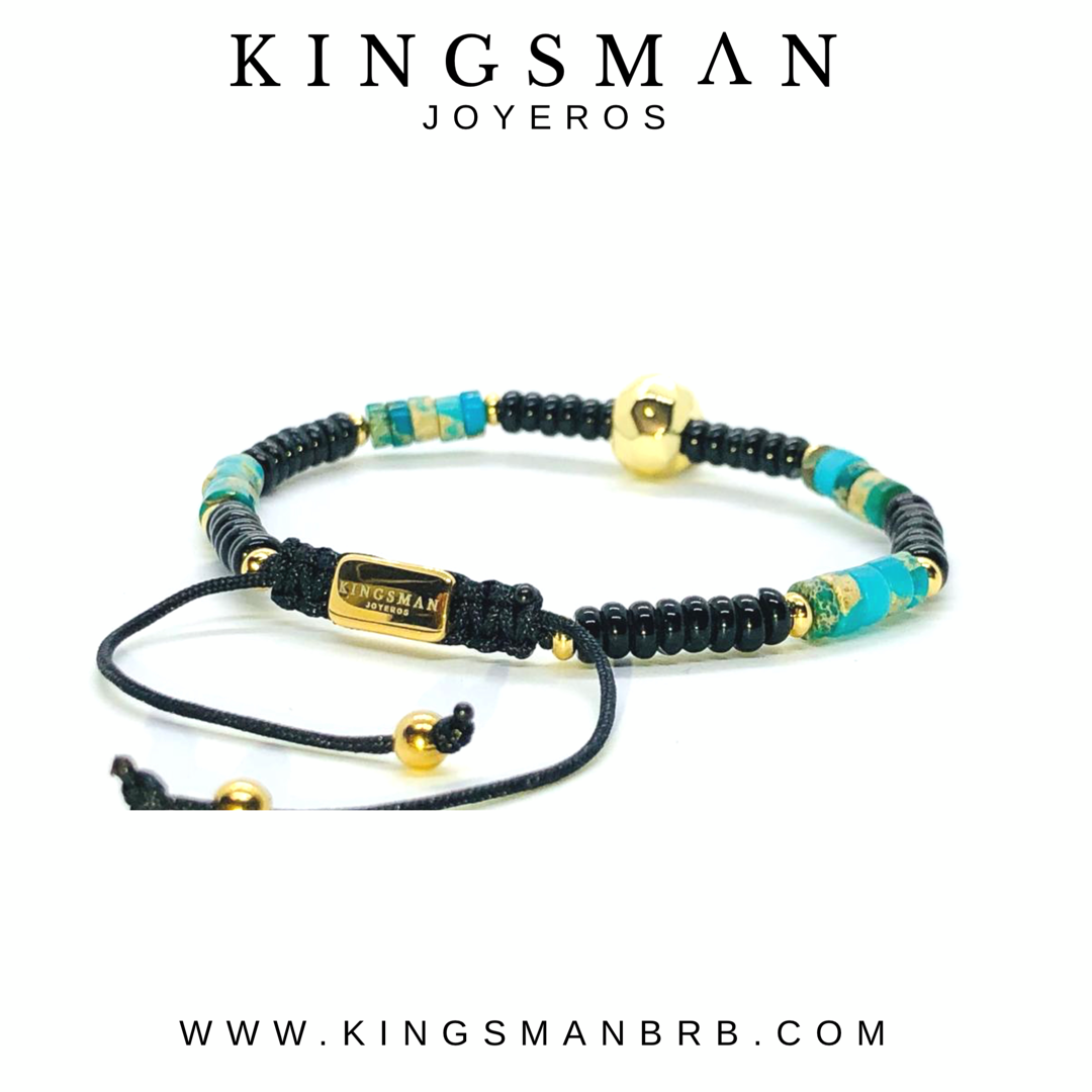 Faceted Gold Skull and Turquoise and Agata Bracelet