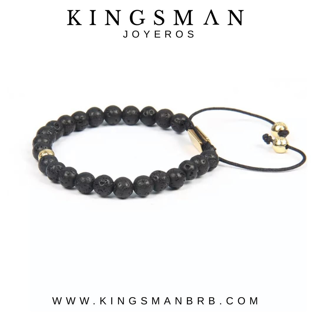 18K Gold Insignia Star and Lava Stone Bracelet