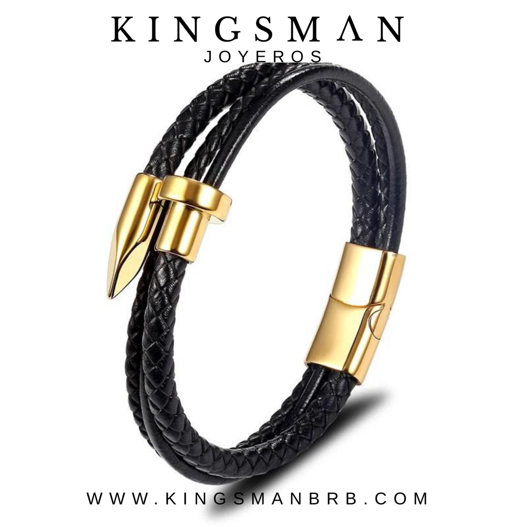 Gold Nail and Leather Bracelet