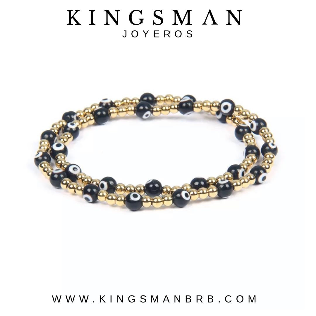 Black Devil Eye Gold Tour Beads Bracelet
