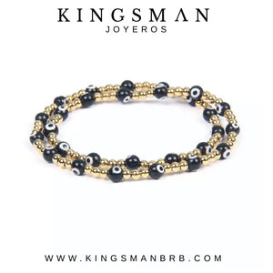 Black Devil Eye Gold Tour Beads Bracelet
