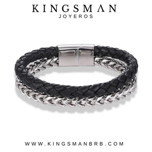 Biker Black Leather and Steel Bracelet