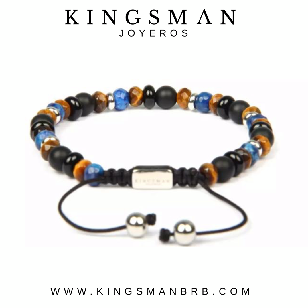 Lapis Lazuli and Tiger Eye Flatbead Silver Bracelet