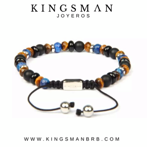 Lapis Lazuli and Tiger Eye Flatbead Silver Bracelet