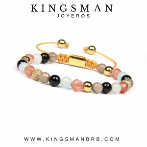 Cherry Quartz, Moonstone, Agata and Gold Bracelet