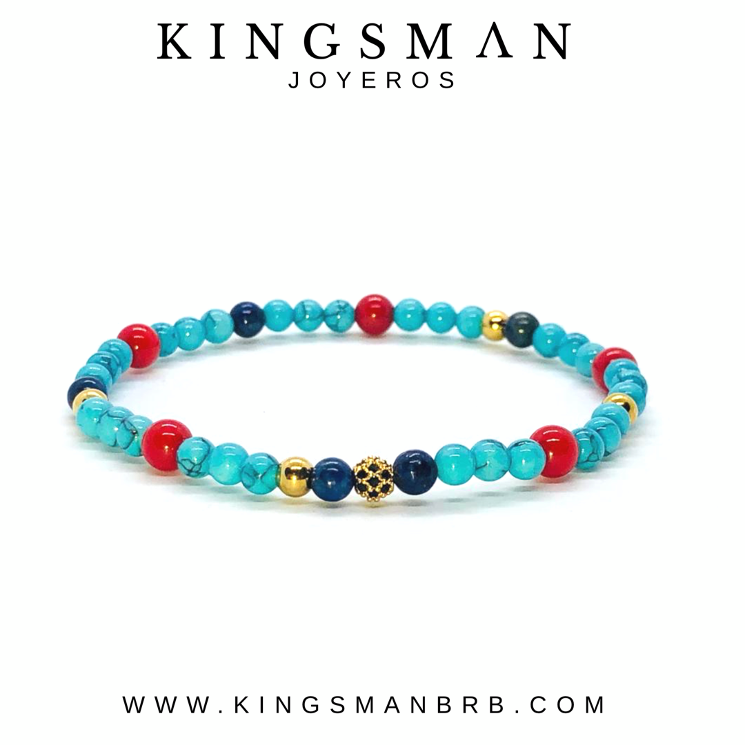 Turquoise and Red Stone MicroBeads Bracelet