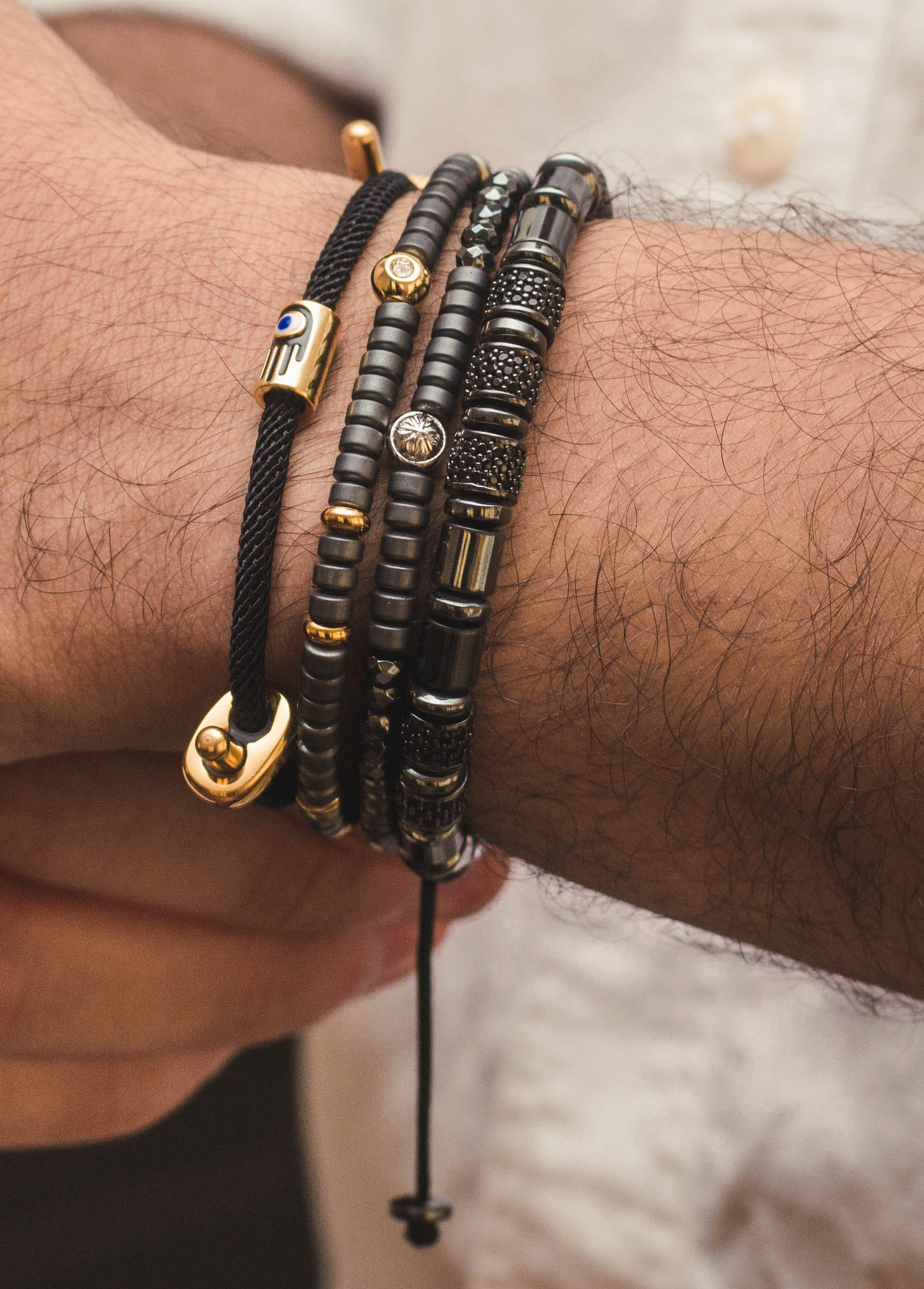 Boho Faceted Hematite Wristband