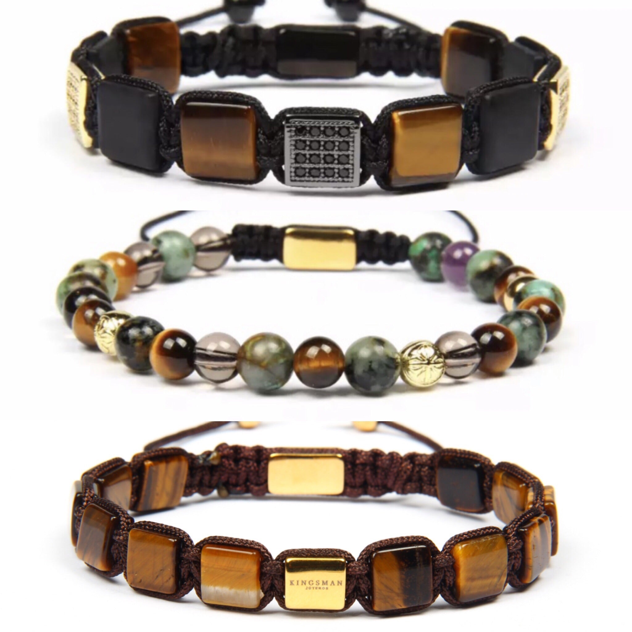 Kingsman Chrysoprase & Tiger Eye Triple Bracelet Stack