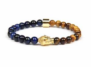Gold Buda Brown and Blue Tiger Eye Bracelet