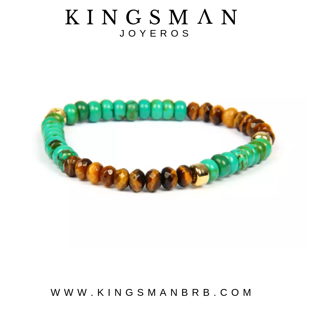 Turquoise Bali and Faceted Tiger Eye Bracelet