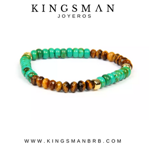 Turquoise Bali and Faceted Tiger Eye Bracelet