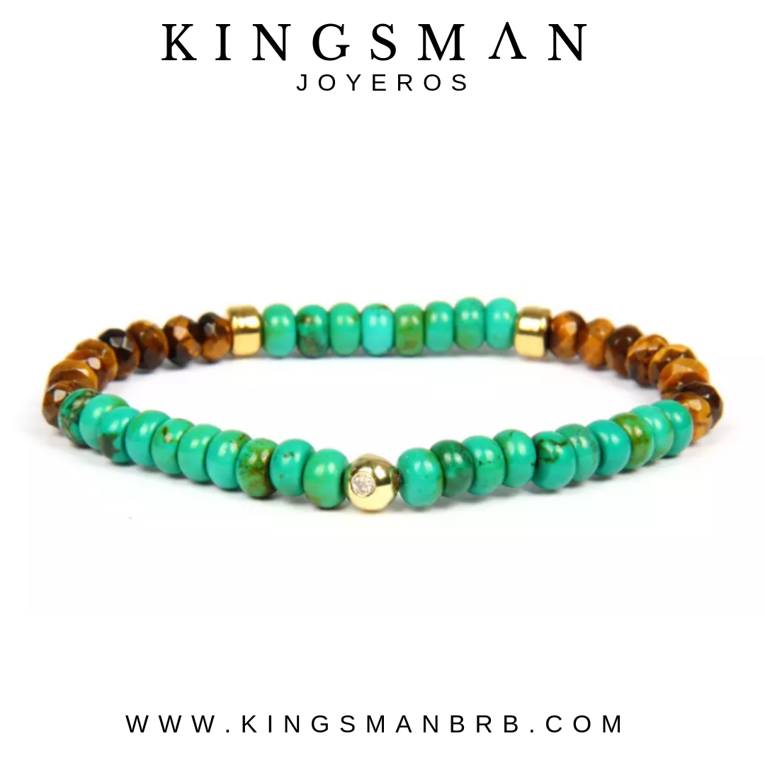 Turquoise Bali and Faceted Tiger Eye Bracelet