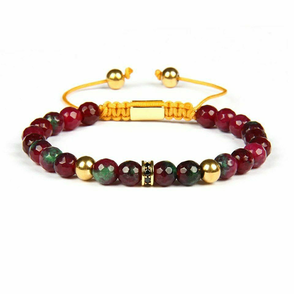 Faceted Natural Garnet Stone and Gold Bracelet