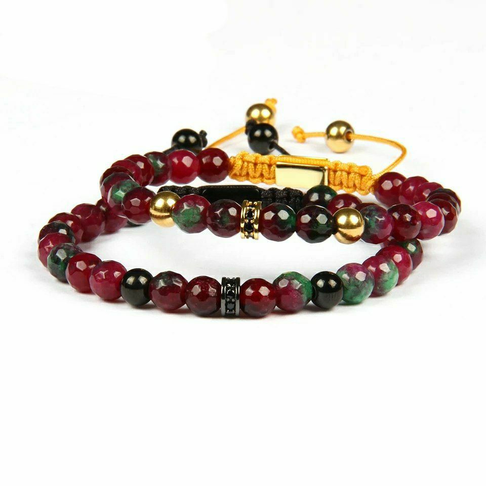 Faceted Natural Garnet Stone and Rhodium Bracelet