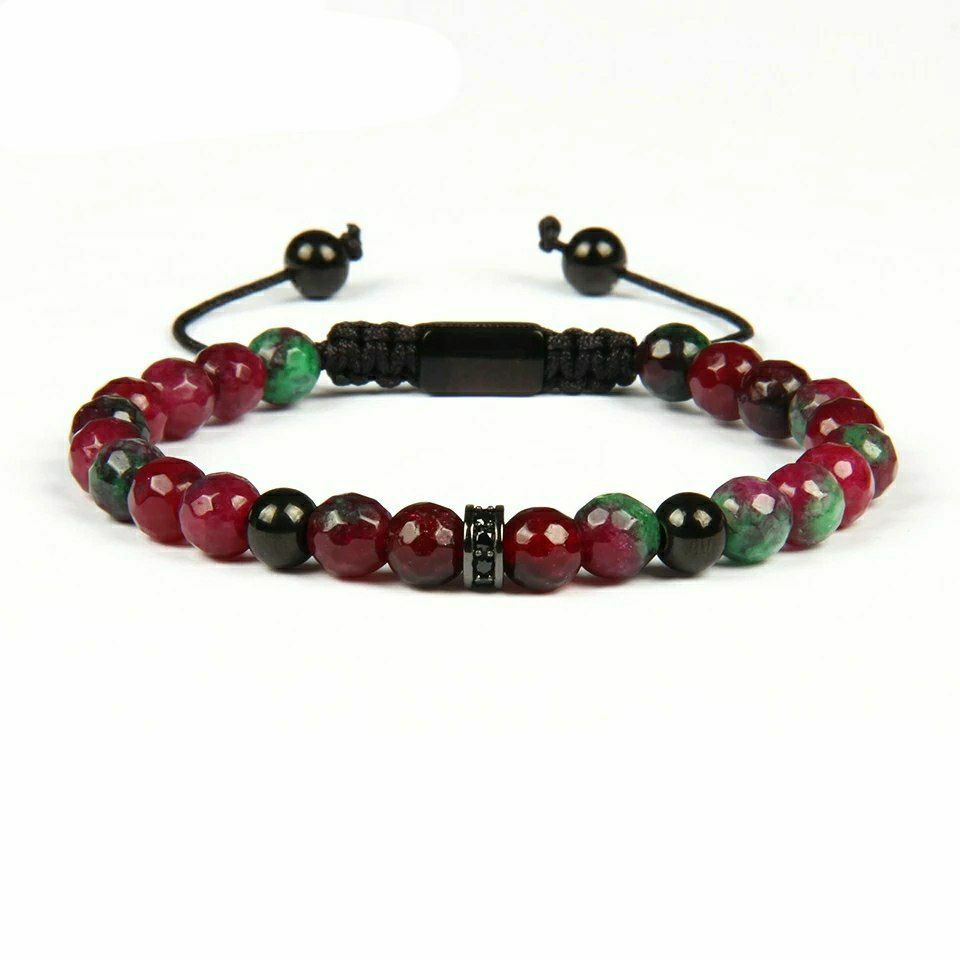 Faceted Natural Garnet Stone and Rhodium Bracelet