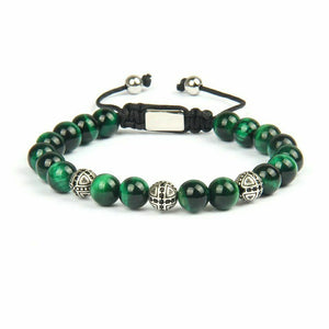 Green Tiger Eye Deep Cross Steel Bracelet