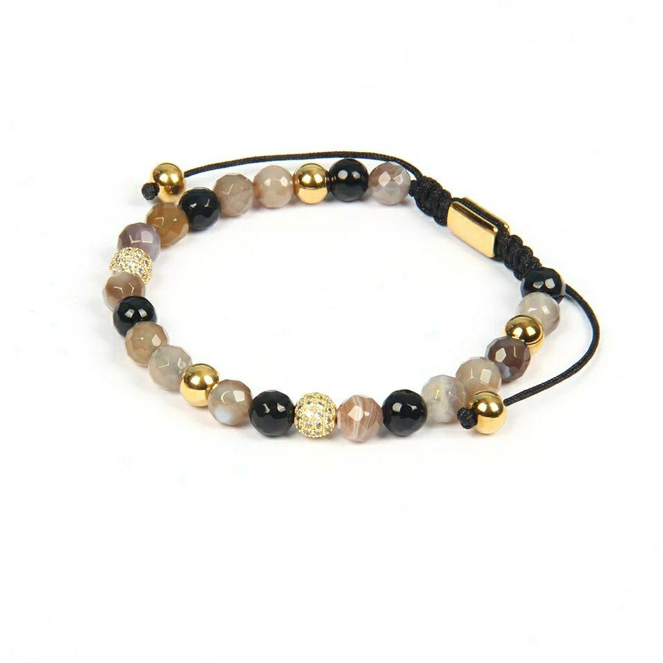 Faceted Botswana & Sea Pearl 18K Gold Bracelet