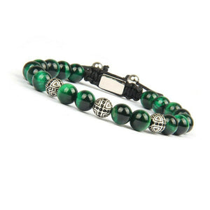 Green Tiger Eye Deep Cross Steel Bracelet