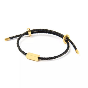 Black Persian Leather and Gold Pin Bracelet