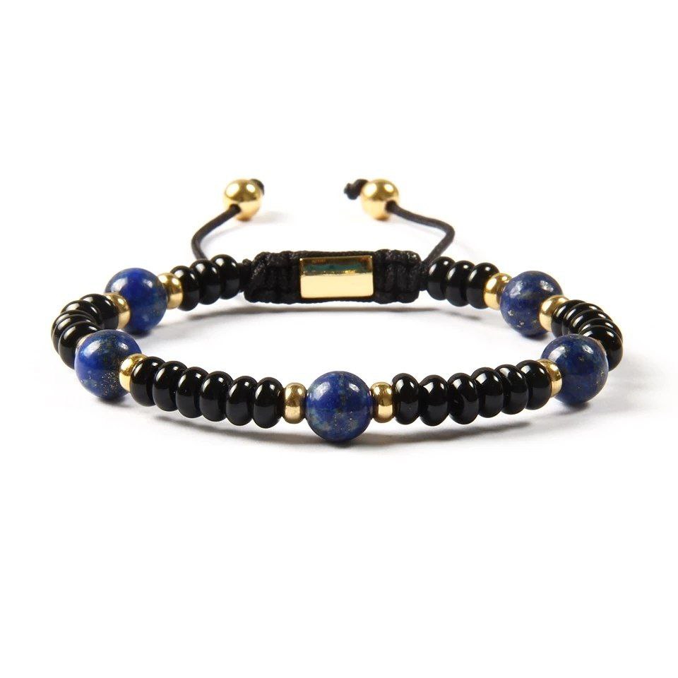 Lapis Lazuli Beads and Flat Onyx Beads Bracelet