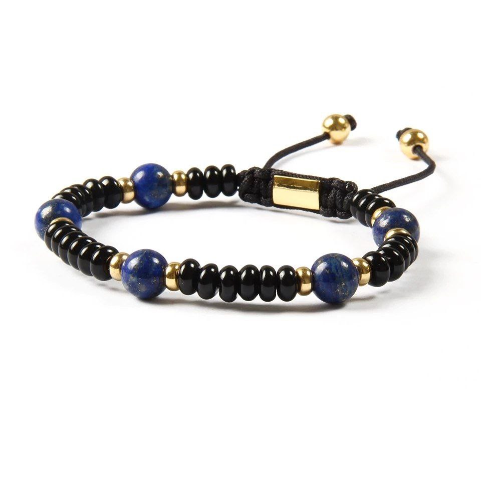 Lapis Lazuli Beads and Flat Onyx Beads Bracelet