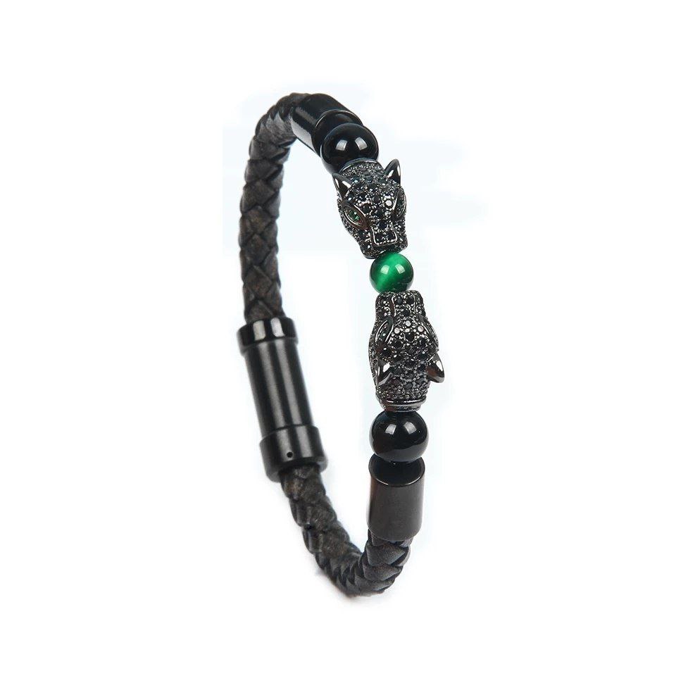 Twin Rhodium Leopard Leather Cz Ball